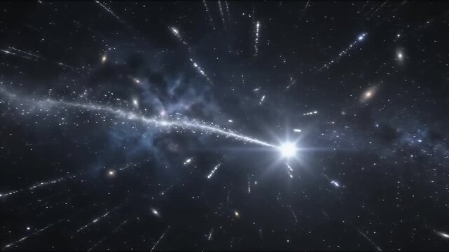 A dazzling, dynamic view of the cosmos with distant galaxies, nebulae, and a bright shooting star streaking across the infinite starry expanse