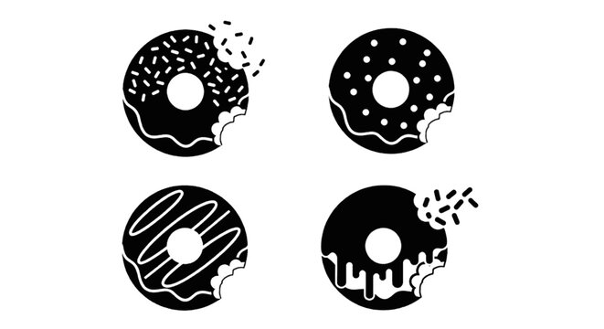Vector illustration of set of bitten donut icons on a transparent background