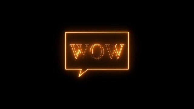 Glowing orange Neon Speech Bubble with WOW Text on Black Background 4k video.