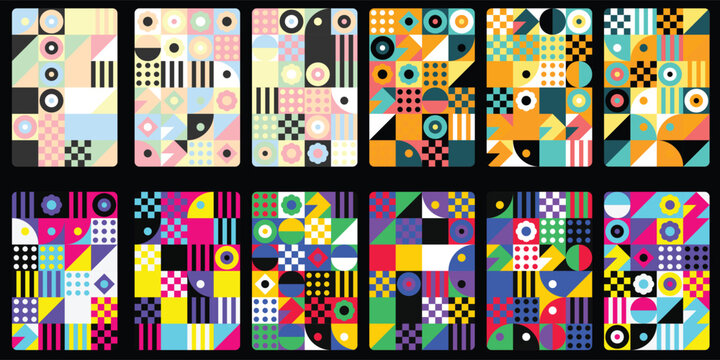 12 Abstract Geometric Mosaic Graphic Cards and Background Textures