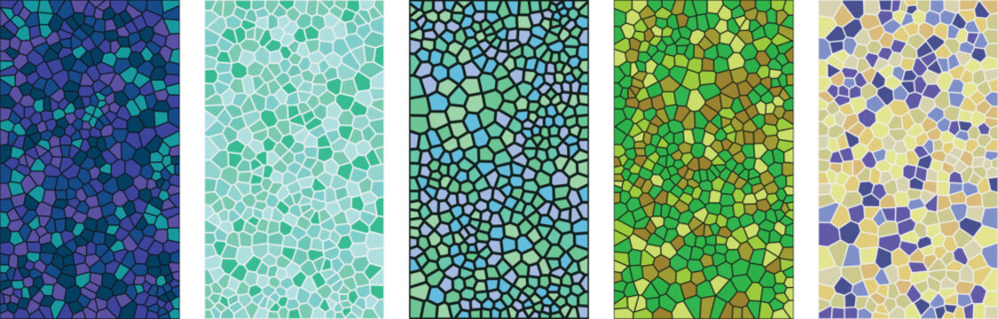 5 Colorful Pebble Mosaic Vertical Cards and Vector Background Textures
