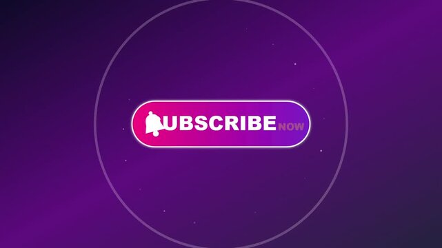 Subscribe now button animation with notification bell on gradient background