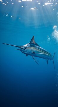 Azure Depths: A Marlin's Sunlit Ascent