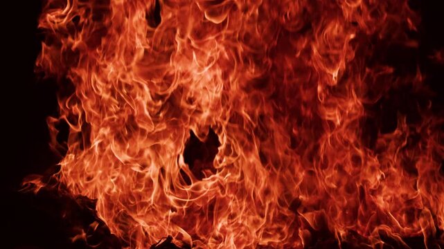 Fire with Intense Blaze Flame. Fire flames rising against a black. Burning fire blaze with natural flame patterns, glowing heat.