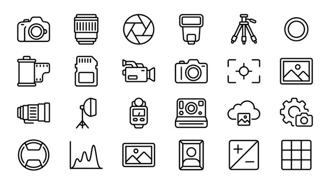 Photography Line Icons Set &ndash; Editable Stroke Vector Symbols Pack