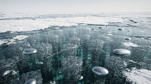 Surreal Submerged Iron-Lace Megaforest Beneath a Blinding Arctic Noon Sky｜眩しい北極の正午の空の下に沈む超現実の鉄レース巨大森