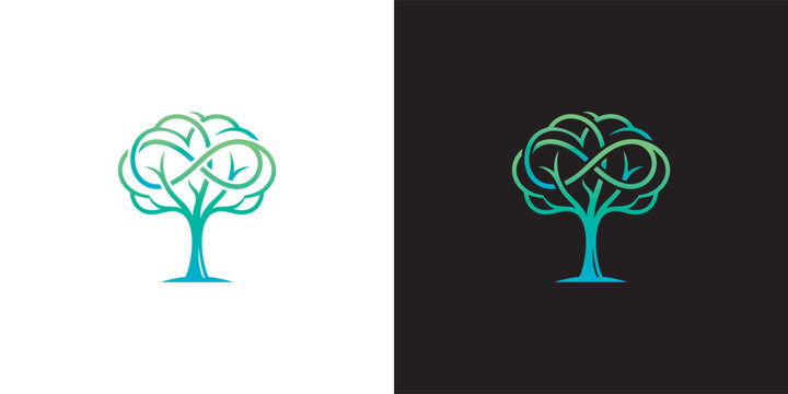 Modern Minimalist Tree Logo Design featuring an Infinity Symbol representing Sustainable Nature and Eternal Growth