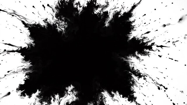 Black ink splash expanding on white paper