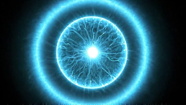 Cyan plasma energy orb glowing and pulsating in the dark