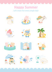 Obraz premium Cute Summer Animal Character Sticker Set Collection