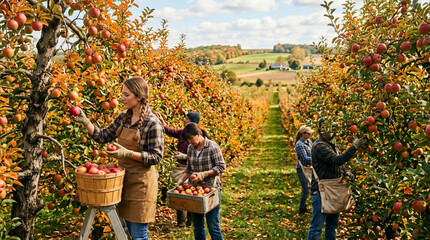 Fototapeta premium Harvesting Apples in Orchard - Autumn Season
