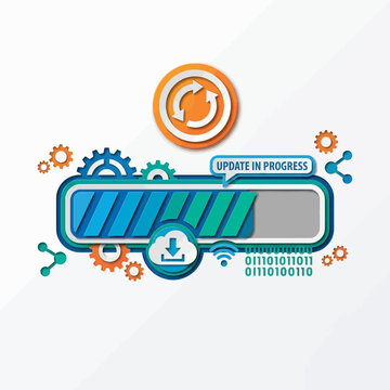 Update progress bar, download icon, gears, binary code, network icons