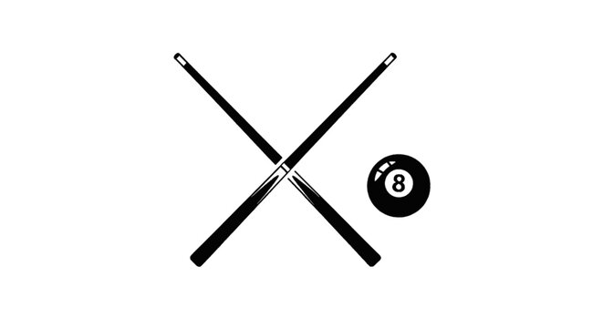 Vector illustration of billiards pool cues and 8 ball icon vector illustration on a transparent background