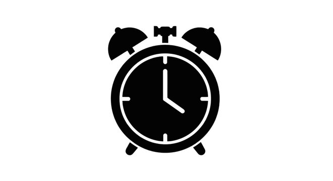 Vector illustration of black silhouette icon of an alarm clock on a transparent background