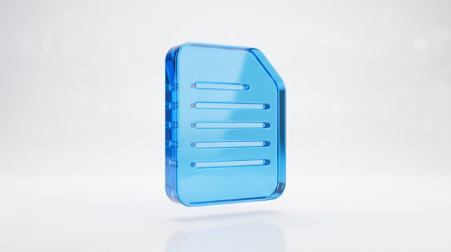 Blue 3D glass document file icon with lines.
