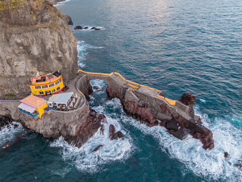 Aerial view shows Cais da Ponta do Sol in Madeira