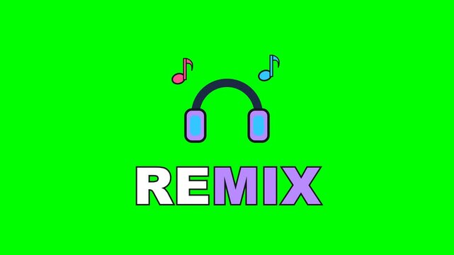 4K green screen REMIX animated text - headphones and music notes, kinetic typography music and DJ overlay for producers streamers and social media, chroma key