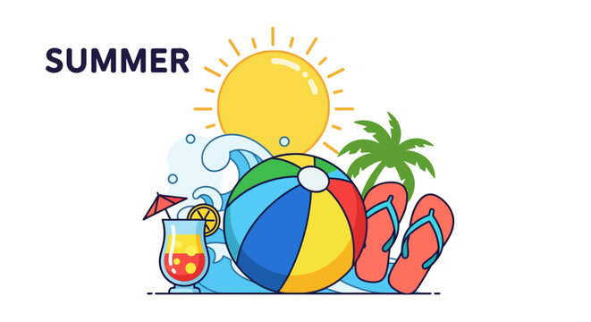 Colorful beach summer vacation objects.