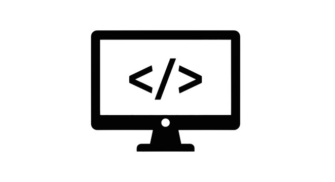 Vector illustration of computer monitor with coding brackets symbol on a transparent background