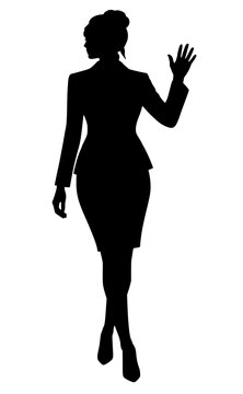 Business Woman Silhouette Waving Hand Professional Vector Illustration