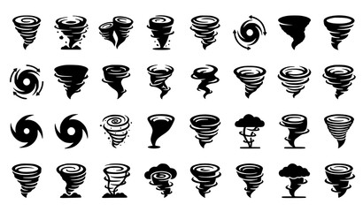 Destructive Tornado Whirlwind Icons Set Natural Disaster Weather Vector Collection