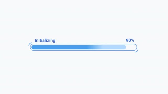 Flat vector animated initialization progress bar with loading indicator and status text. Ideal for software interfaces, application startup, system initialization, and technology motion graphics.