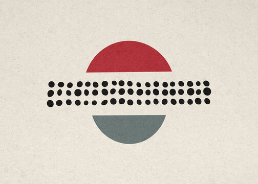 Abstract geometric midcentury design with semicircle and dot