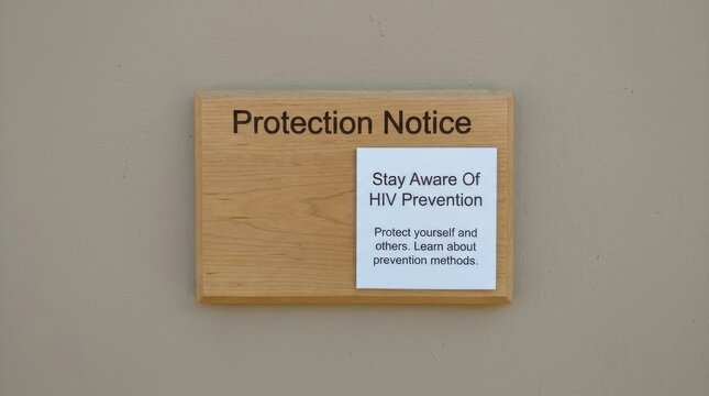 Wooden protection notice sign mounted on a wall featuring an important message about stay aware of hiv prevention awareness and health safety protocols for public education and general