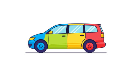 Obraz premium Colorful cartoon minivan vehicle side view.