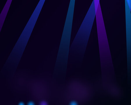 Bright blue and purple concert stage light beams shining in the dark night air for a music festival performance event background