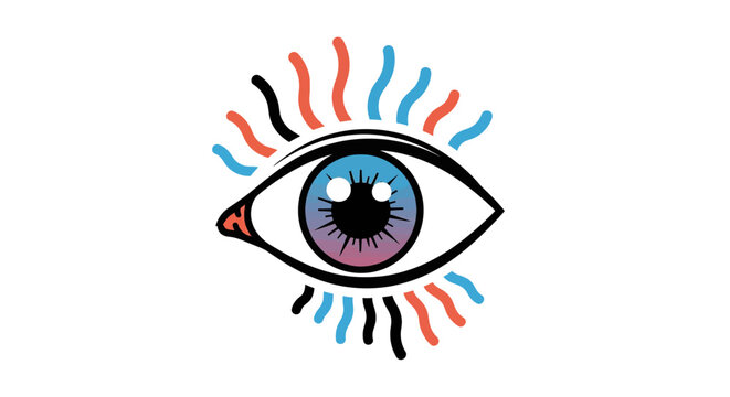 Colorful eye with long eyelashes closeup.