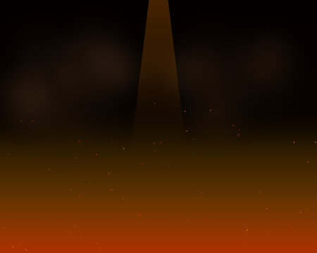 Bright orange light beam glowing in dark atmosphere with floating dust particles and embers rising up in a mysterious night scene