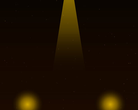Bright yellow spotlight shining down in a dark room with floating glowing dust particles for a dramatic stage show background