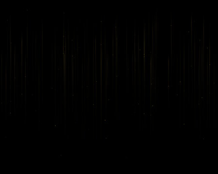 Abstract golden vertical lines and glowing light particles on a dark black background for luxury design and modern celebration