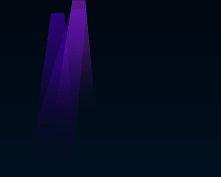 Bright purple spotlights shining in the dark night creating beams of light on a black background for a stage show event effect