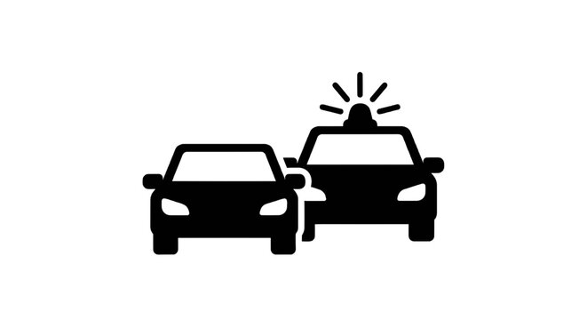 Vector illustration of police car icon with emergency light on top on a transparent background