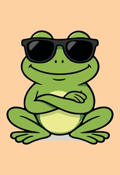 Happy Little Frog Character in Minimal Vector Illustration Style