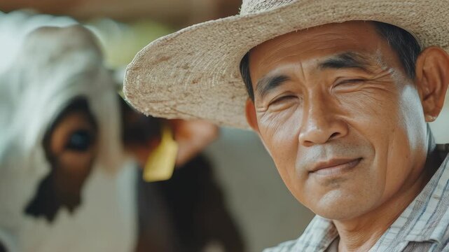 A man with a cheerful expression wearing a straw hat and standing in front of other people.