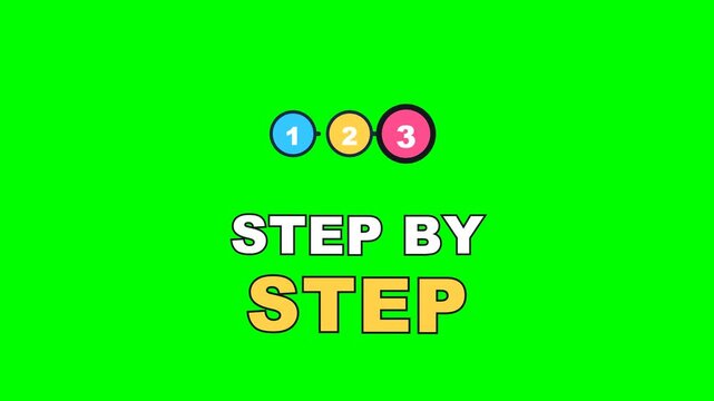 4K green screen STEP BY STEP animated text - numbered 1-2-3 steps, kinetic typography tip and explainer callout overlay for tutorials and social media, chroma key