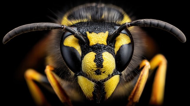 Extreme Macro Wasp Head Front View Black Background