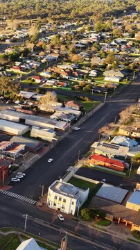 Aerial View of Rural Outback Town Street Grid at Sunset