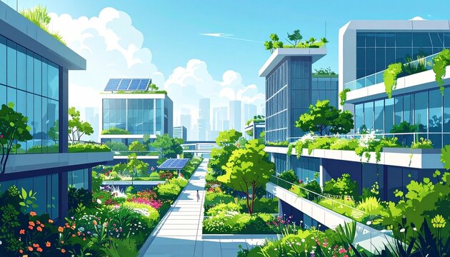 Modern Eco Friendly Urban Green Architecture Concept.