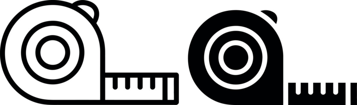 Black and white tape measure icon with spool and ruler detail