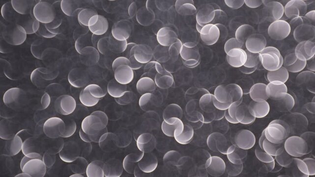 White bokeh circles changing size on a dark abstract background for elegant design, festive branding and digital visuals