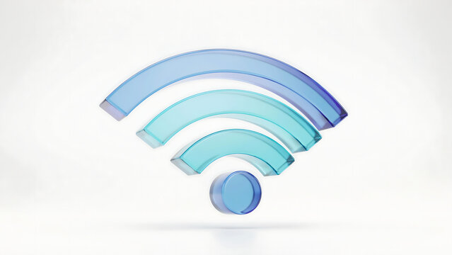 Blue stylized wi-fi symbol on white background with internet connection wireless network wifi icon data transfer wireless internet connection technology broadband communication connectivity