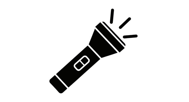 Vector illustration of black silhouette icon of a flashlight on a transparent background