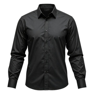 elegant dark gray long sleeve button up dress shirt isolated on transparent background
