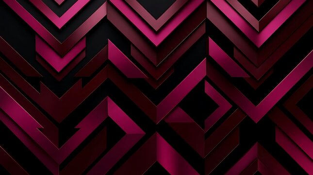 Abstract geometric background with layered chevron shapes in shades of deep magenta and dark purple, modern 3d wallpaper design
