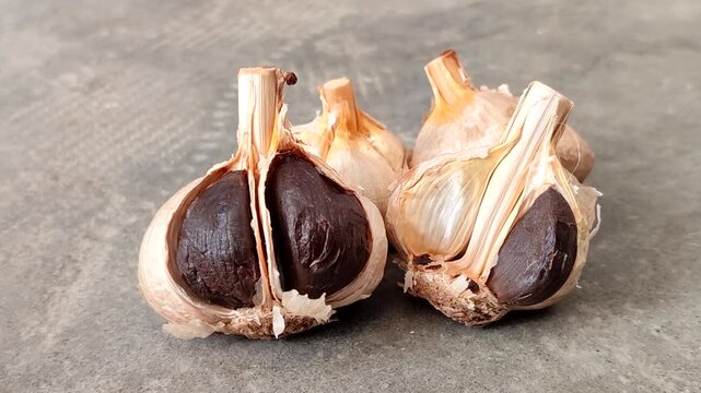 Fermented black garlic. Black garlic is effective for strengthening the immune system, controlling blood sugar, and lowering bad cholesterol