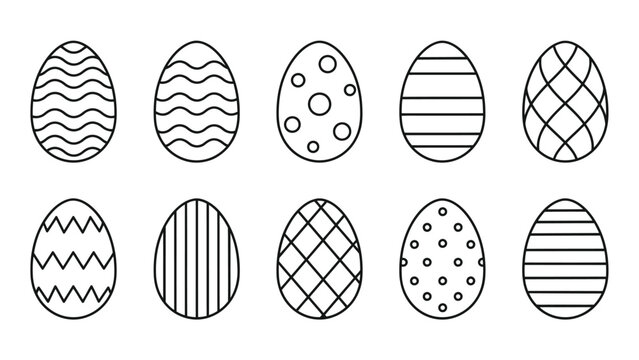 Conjunto de diez huevos de Pascua decorativos con diversos patrones geom&eacute;tricos